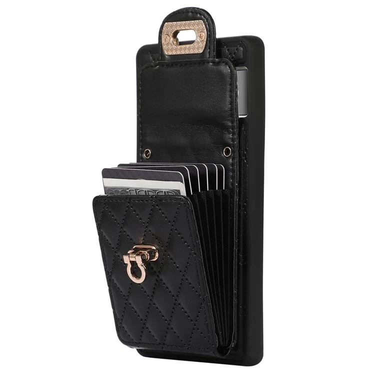 For Google Pixel 7 Pro 5G Crossbody Card Slot Bag Phone Case PU Leather+TPU Protective Kickstand Cover - Black
