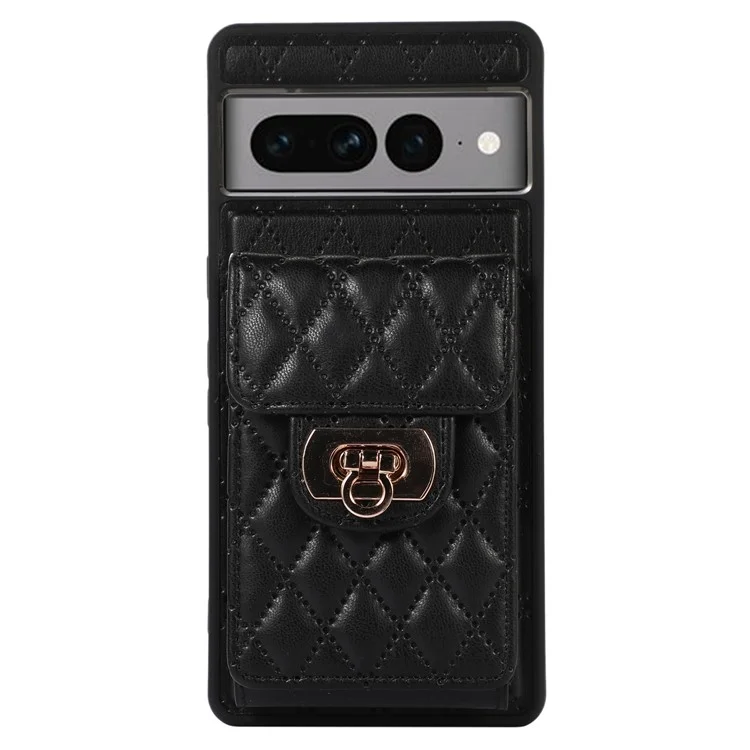 For Google Pixel 7 Pro 5G Crossbody Card Slot Bag Phone Case PU Leather+TPU Protective Kickstand Cover - Black