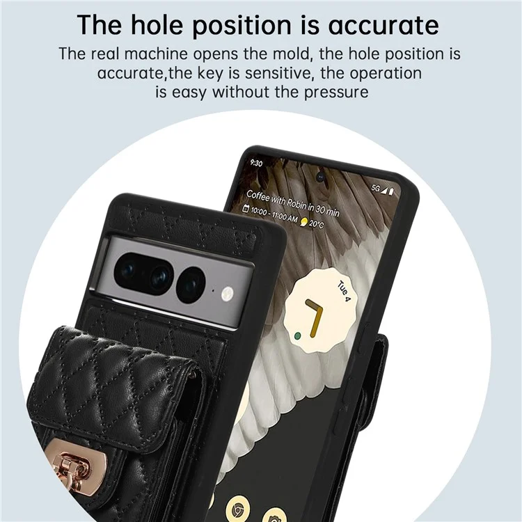 For Google Pixel 7 Pro 5G Crossbody Card Slot Bag Phone Case PU Leather+TPU Protective Kickstand Cover - Black