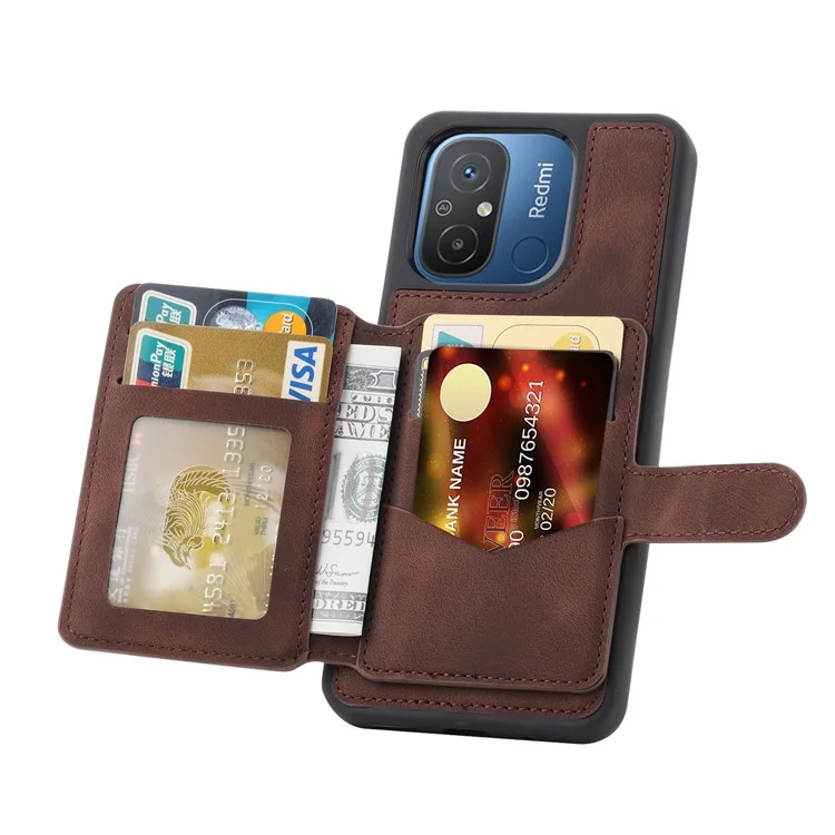 Per Xiaomi Redmi 12C 4G Custodia in pelle rivestita in TPU con supporto Portafoglio con blocco RFID Custodia anti-caduta - Caffè