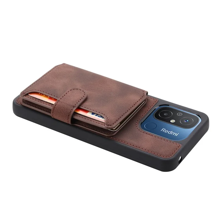 Per Xiaomi Redmi 12C 4G Custodia in pelle rivestita in TPU con supporto Portafoglio con blocco RFID Custodia anti-caduta - Caffè