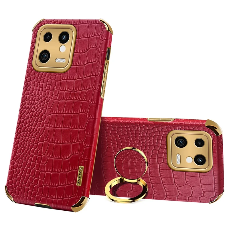 Para Xiaomi 13 5G PU Leather + TPU Phone Case 6D Electroplated Crocodile Texture Cover with Kickstand - Red