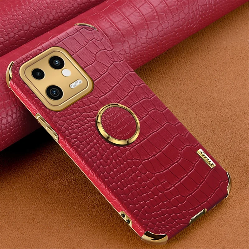 Para Xiaomi 13 5G PU Leather + TPU Phone Case 6D Electroplated Crocodile Texture Cover with Kickstand - Red