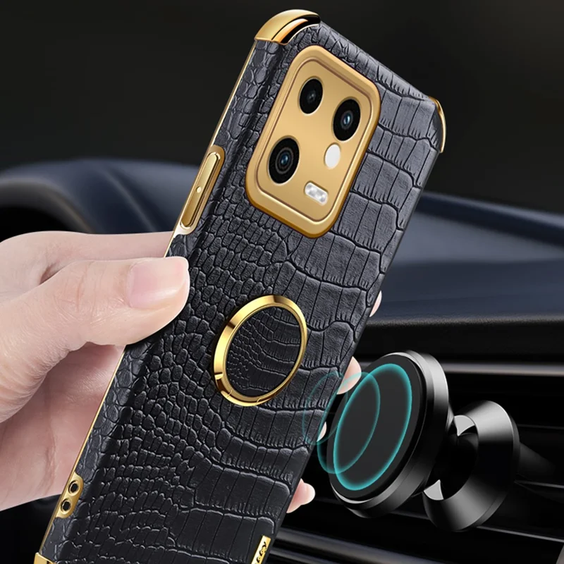 Para Xiaomi 13 5G PU Leather + TPU Phone Case 6D Electroplated Crocodile Texture Cover with Kickstand - Red