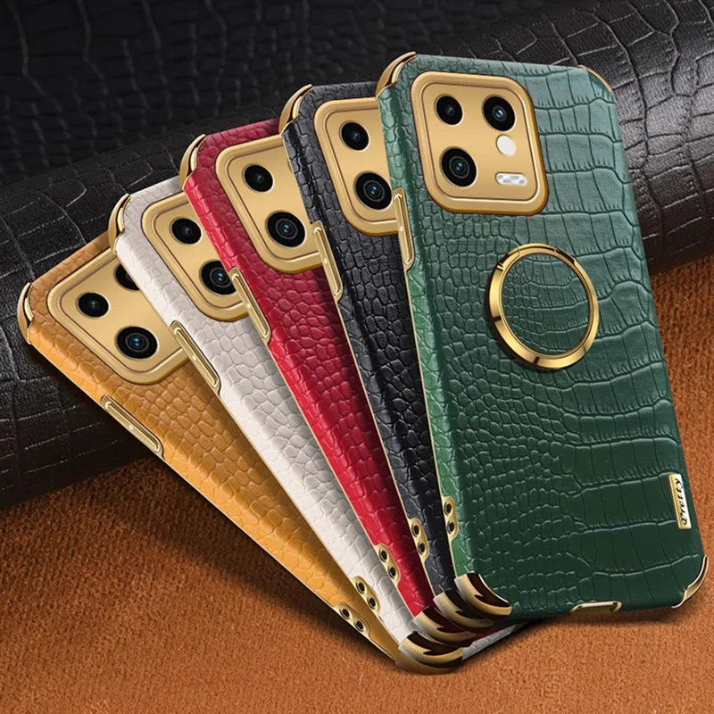 Para Xiaomi 13 5G PU Leather + TPU Phone Case 6D Electroplated Crocodile Texture Cover with Kickstand - Red