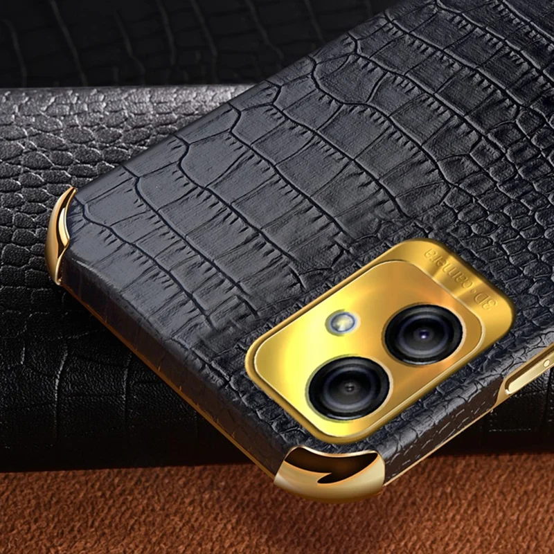 For Samsung Galaxy A04 4G (164.4 x 76.3 x 9.1 mm) Crocodile Texture Phone Case Electroplating Ring Kickstand PU Leather Coated TPU Cover - Black