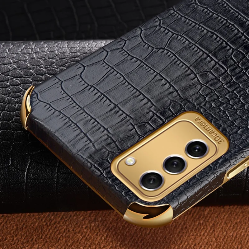 For Samsung Galaxy S23+ PU Leather Coated TPU Case 6D Electroplating Ring Kickstand Phone Cover - Black
