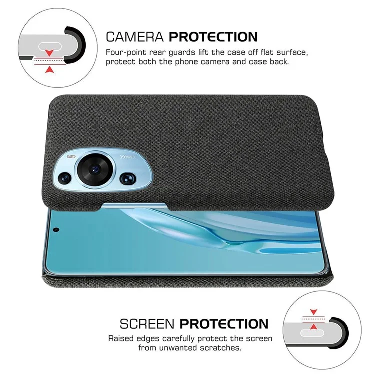 Funda protectora de tela y PC duro con efecto antideslizante para Huawei P60 Art - Negro