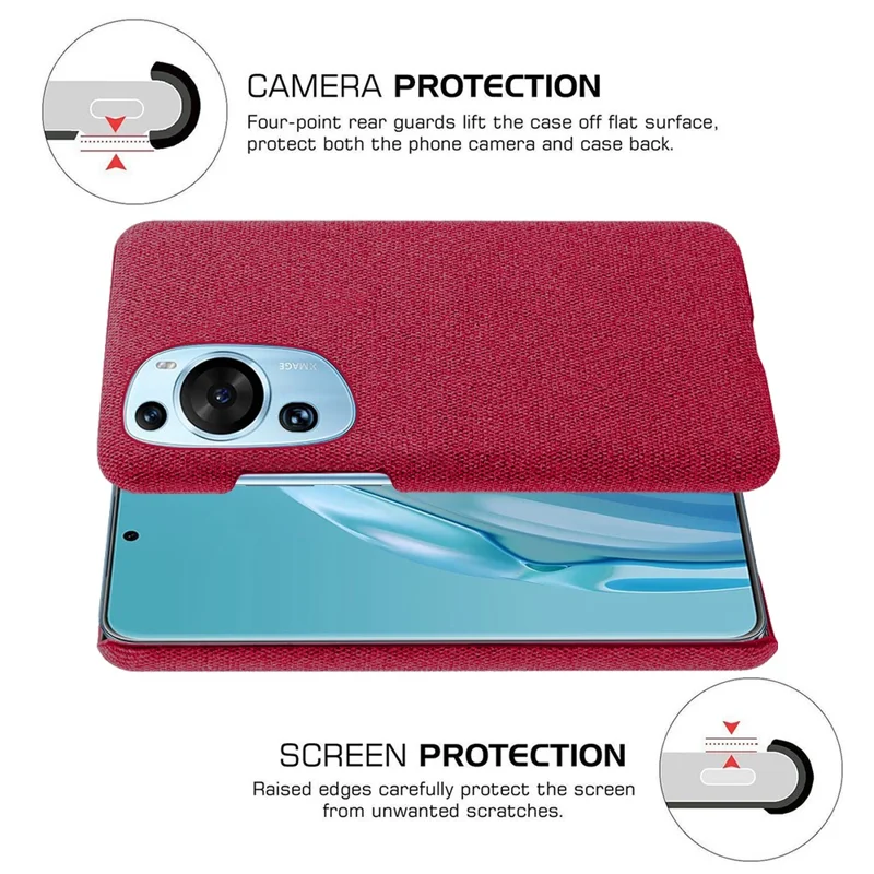 For Huawei P60 Art Non-Slip Phone Case Cloth+Hard PC Shockproof Protective Cover - Red