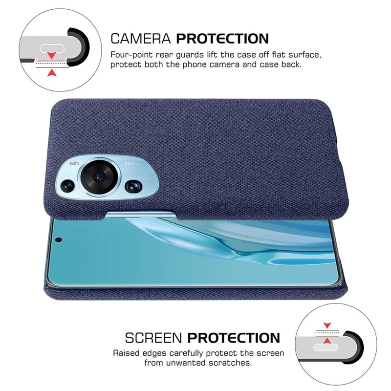 Para Huawei P60 Art Non-Slip Phone Case Cloth+Hard PC Shockproof Protective Cover - Azul