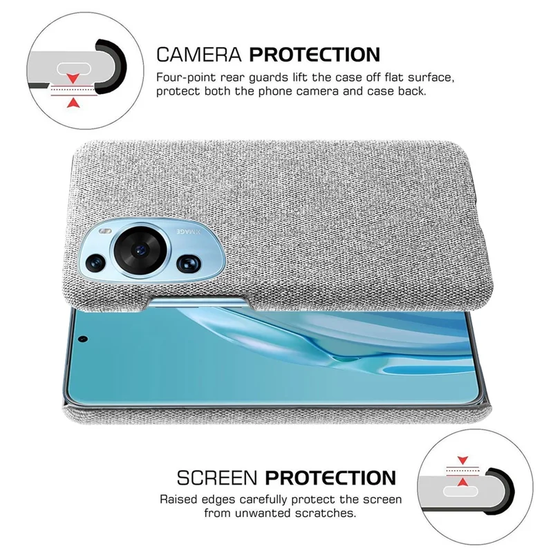 For Huawei P60 Art Non-Slip Phone Case Cloth+Hard PC Shockproof Protective Cover - Light Grey