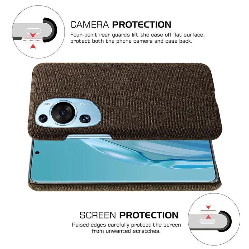 Чехол для Huawei P60 Art Non-Slip, тканевый + жесткий поликарбонатный, ударопрочный защитный чехол - коричневый