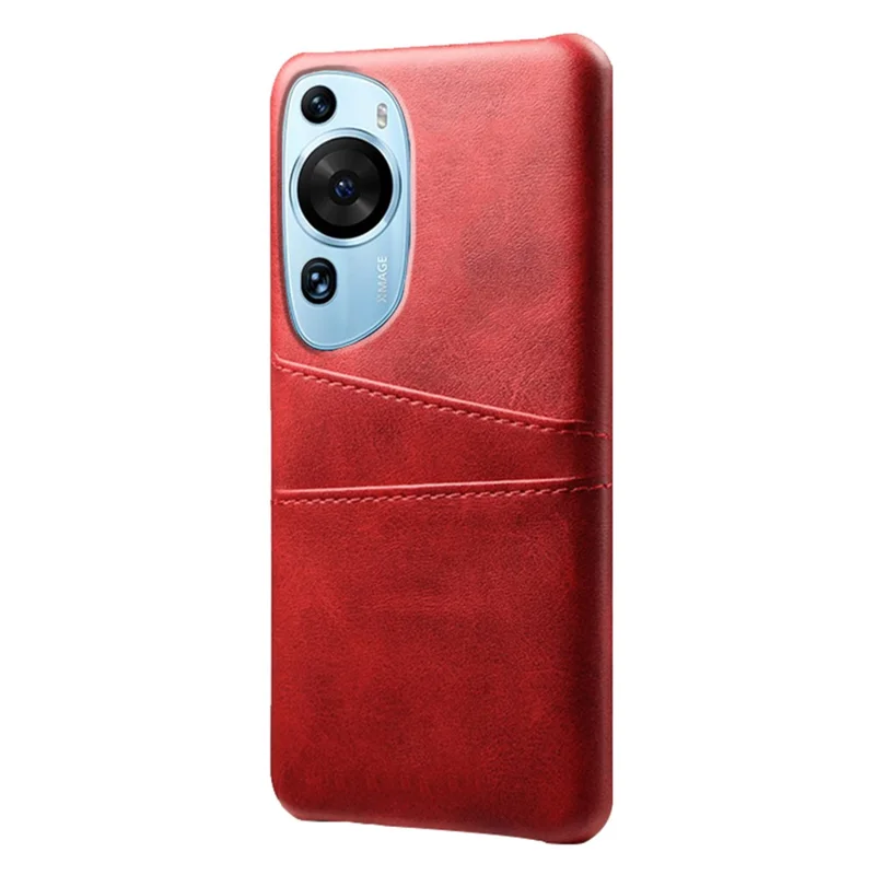 Für Huawei P60 Art Phone Case 2 Kartenfächer Tasche PU-Leder + Hartplastik-Hülle - Rot