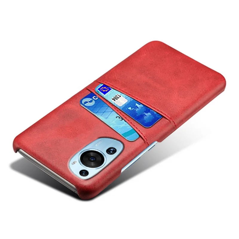 Für Huawei P60 Art Phone Case 2 Kartenfächer Tasche PU-Leder + Hartplastik-Hülle - Rot