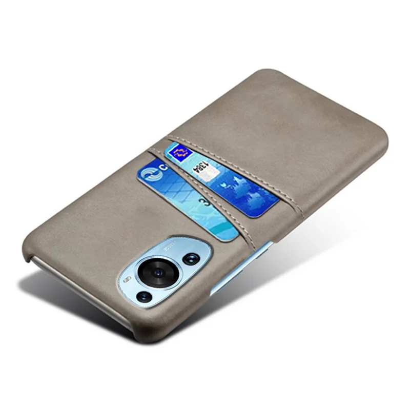 Capa de Telefone Art para Huawei P60, com 2 Slots de Cartão, Bolso, Couro PU + Capa Rígida de PC - Cinza
