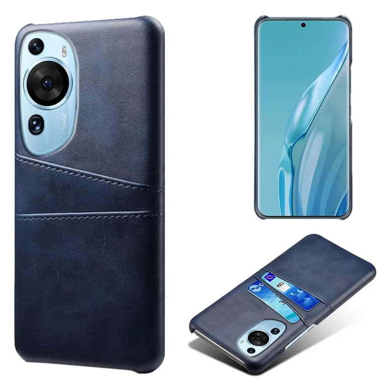 Para Huawei P60 Art Phone Case 2 Card Slots Pocket PU Leather + Hard PC Cover - Blue