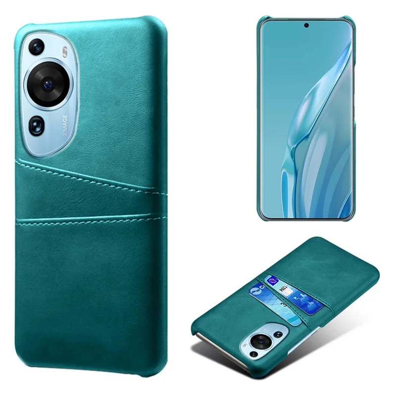 For Huawei P60 Art Phone Case 2 Card Slots Pocket PU Leather + Hard PC Cover - Green
