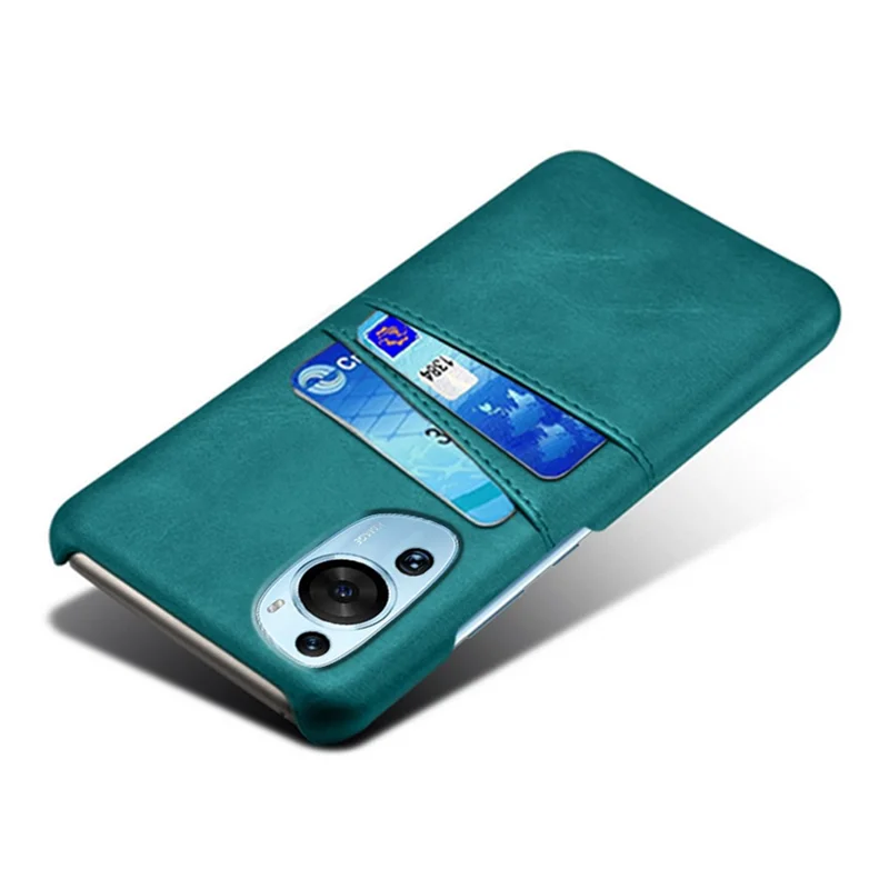 For Huawei P60 Art Phone Case 2 Card Slots Pocket PU Leather + Hard PC Cover - Green