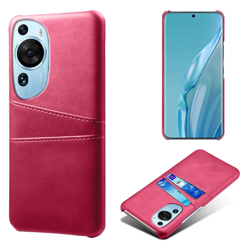 For Huawei P60 Art Phone Case 2 Card Slots Pocket PU Leather + Hard PC Cover - Rose