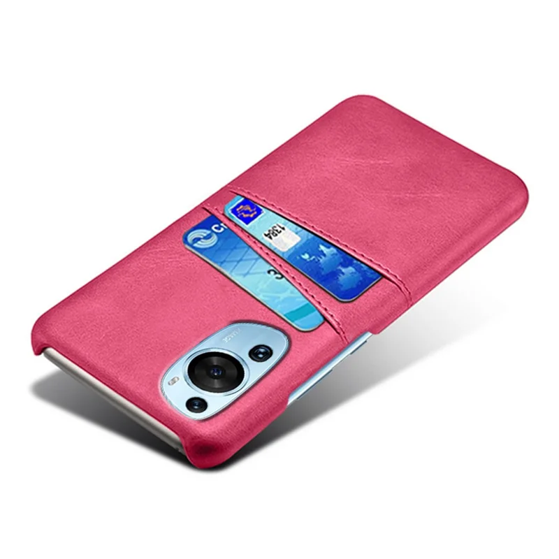 For Huawei P60 Art Phone Case 2 Card Slots Pocket PU Leather + Hard PC Cover - Rose