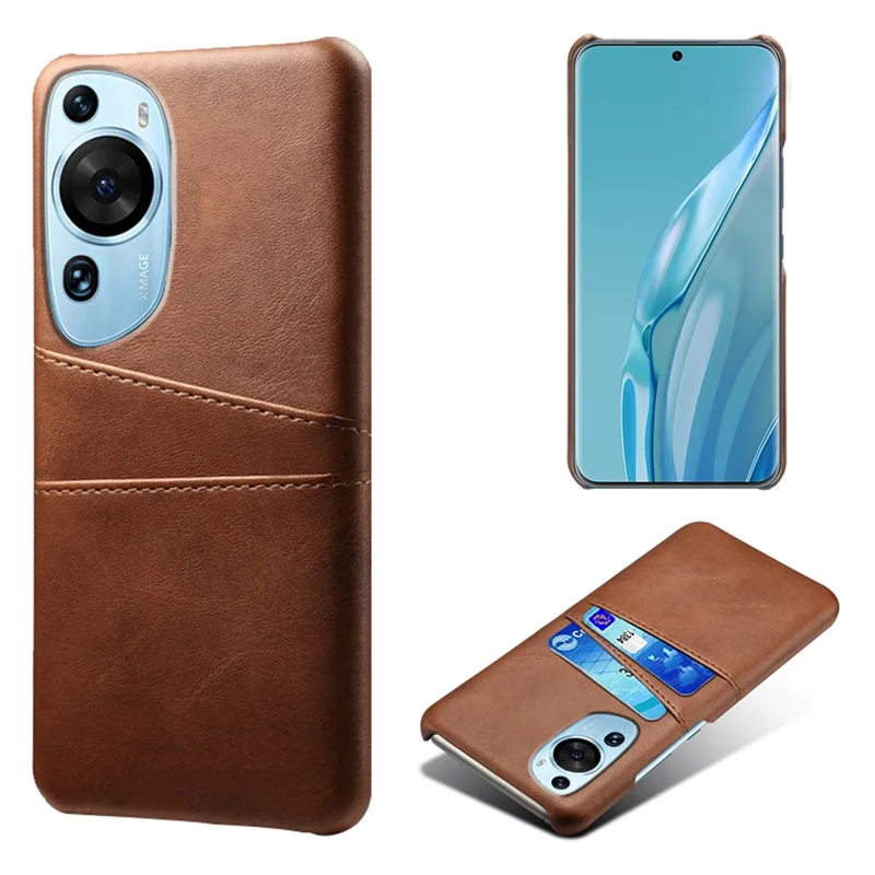 Capa de Telefone Art Para Huawei P60, com 2 Slots para Cartões, Bolso, Couro PU + Capa Rígida de PC - Marrom