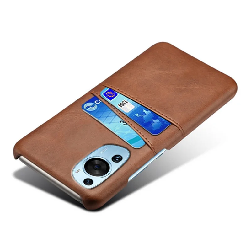 Capa de Telefone Art Para Huawei P60, com 2 Slots para Cartões, Bolso, Couro PU + Capa Rígida de PC - Marrom