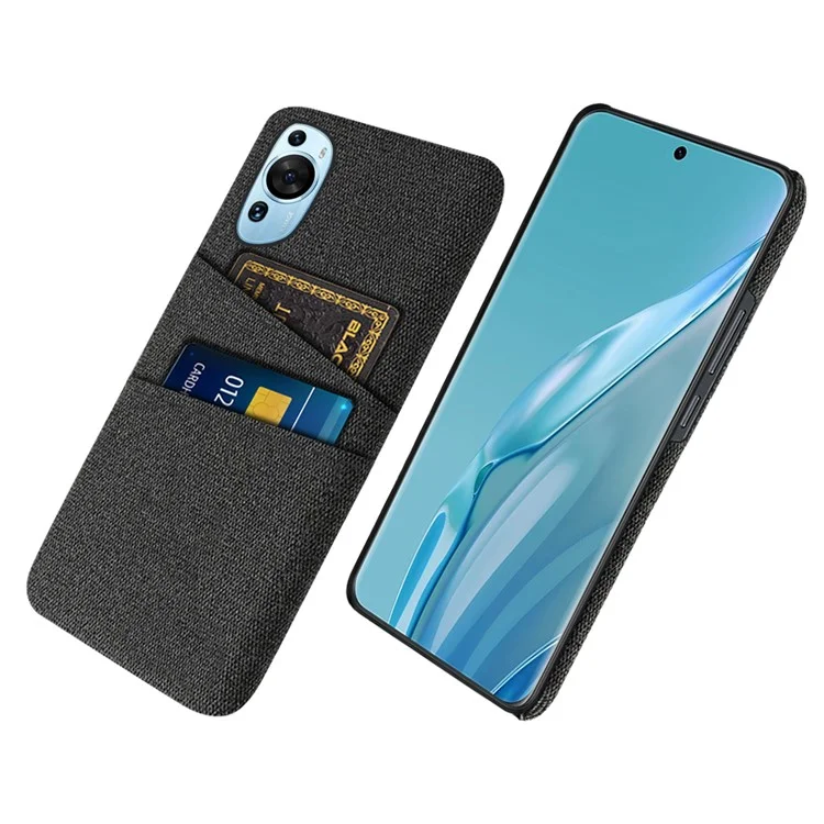 Para Huawei P60 Art Dual Card Slots Phone Case Hard PC + Cloth Phone Back Cover - Negro