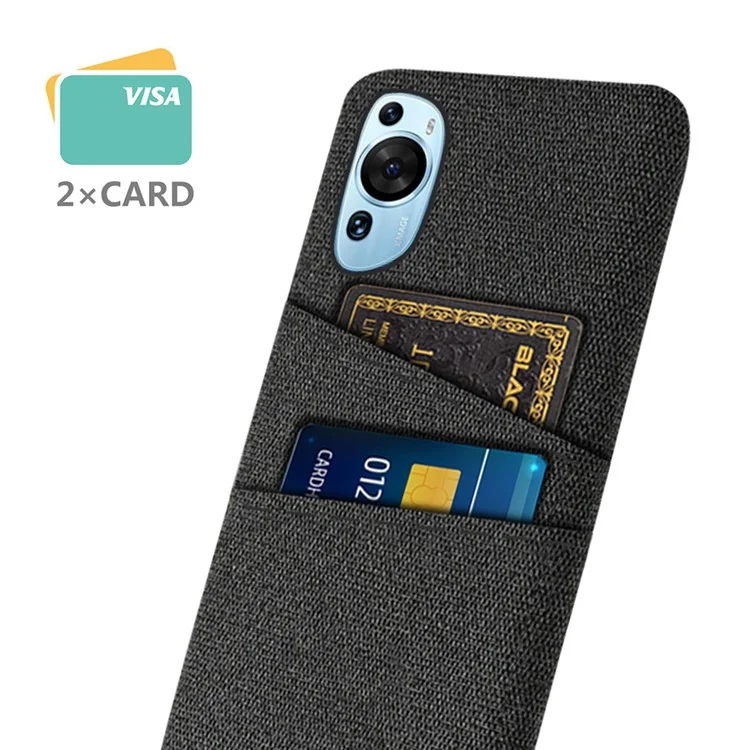 Para Huawei P60 Art Dual Card Slots Phone Case Hard PC + Cloth Phone Back Cover - Negro