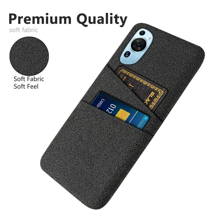 Para Huawei P60 Art Dual Card Slots Phone Case Hard PC + Cloth Phone Back Cover - Negro
