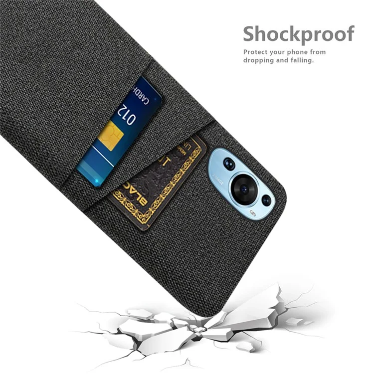 Para Huawei P60 Art Dual Card Slots Phone Case Hard PC + Cloth Phone Back Cover - Negro
