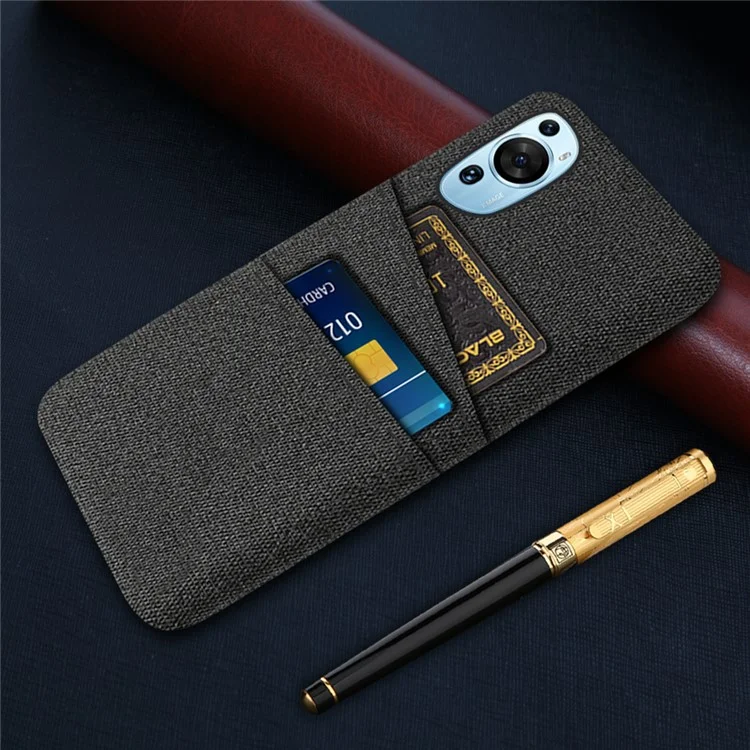 Para Huawei P60 Art Dual Card Slots Phone Case Hard PC + Cloth Phone Back Cover - Negro