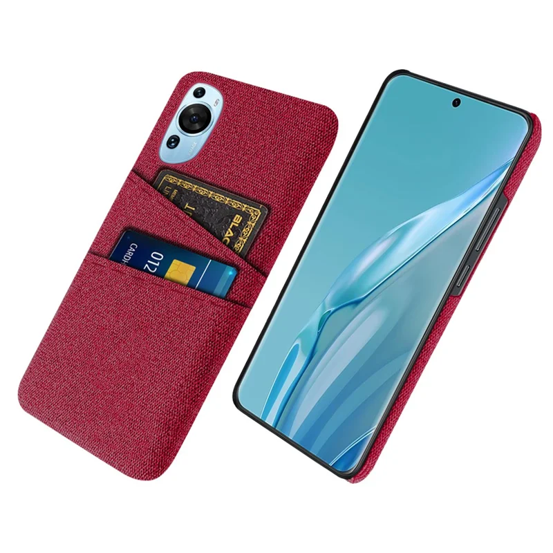 For Huawei P60 Art Dual Card Slots Phone Case Hard PC + Cloth Phone Back Cover - Red