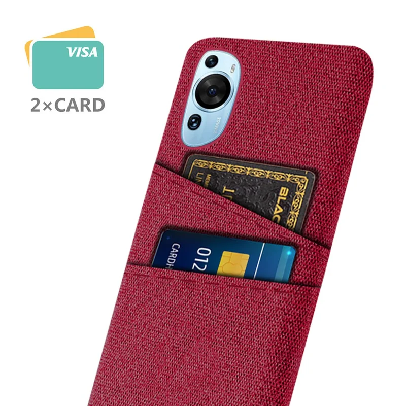 For Huawei P60 Art Dual Card Slots Phone Case Hard PC + Cloth Phone Back Cover - Red