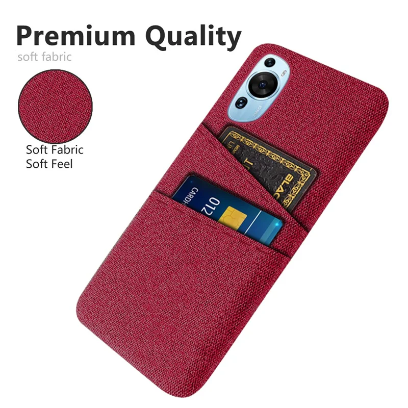 For Huawei P60 Art Dual Card Slots Phone Case Hard PC + Cloth Phone Back Cover - Red