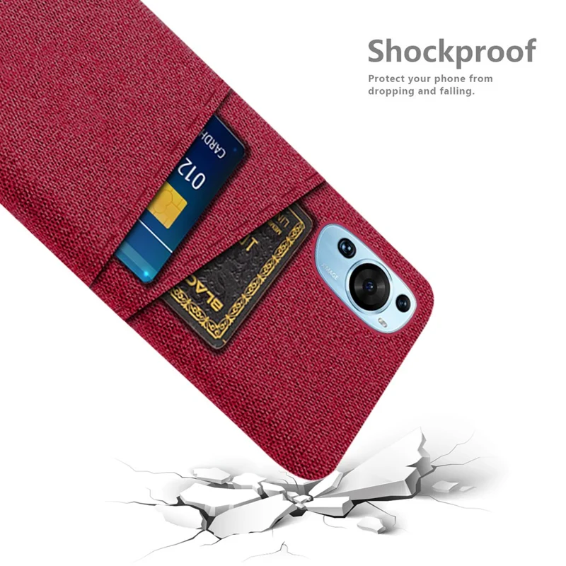 For Huawei P60 Art Dual Card Slots Phone Case Hard PC + Cloth Phone Back Cover - Red