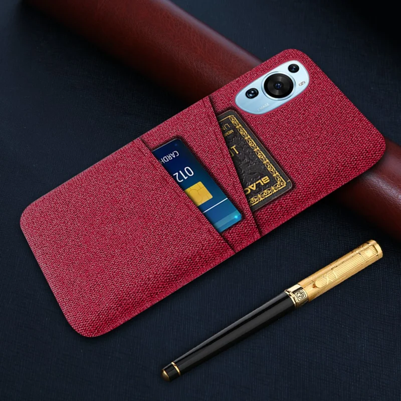 For Huawei P60 Art Dual Card Slots Phone Case Hard PC + Cloth Phone Back Cover - Red