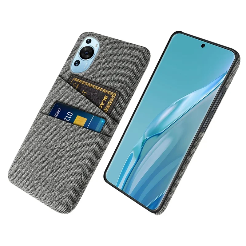 Para Huawei P60 Art Dual Card Slots Phone Case Hard PC + Cloth Phone Back Cover - Cinza