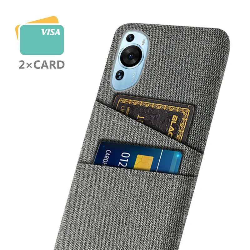 Para Huawei P60 Art Dual Card Slots Phone Case Hard PC + Cloth Phone Back Cover - Cinza