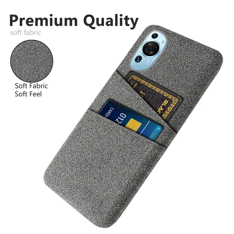 Para Huawei P60 Art Dual Card Slots Phone Case Hard PC + Cloth Phone Back Cover - Cinza