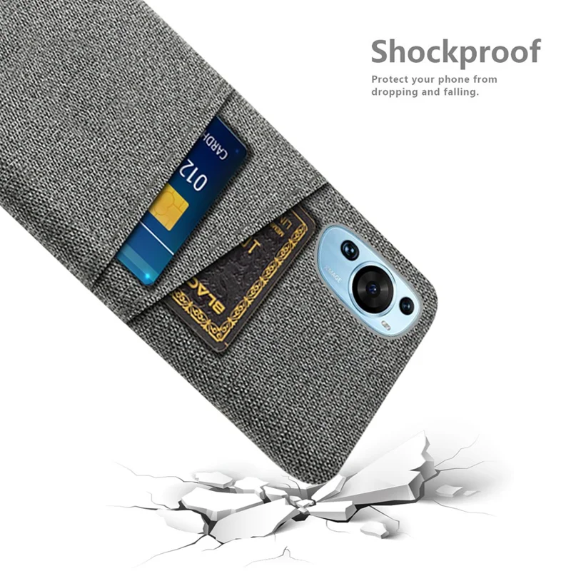 Para Huawei P60 Art Dual Card Slots Phone Case Hard PC + Cloth Phone Back Cover - Cinza