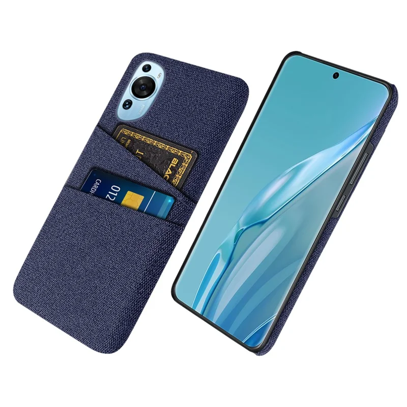 For Huawei P60 Art Dual Card Slots Phone Case Hard PC + Cloth Phone Back Cover - Blue