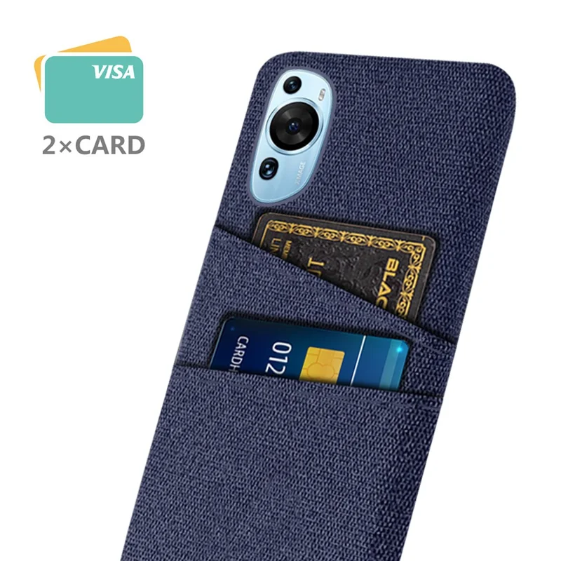 For Huawei P60 Art Dual Card Slots Phone Case Hard PC + Cloth Phone Back Cover - Blue