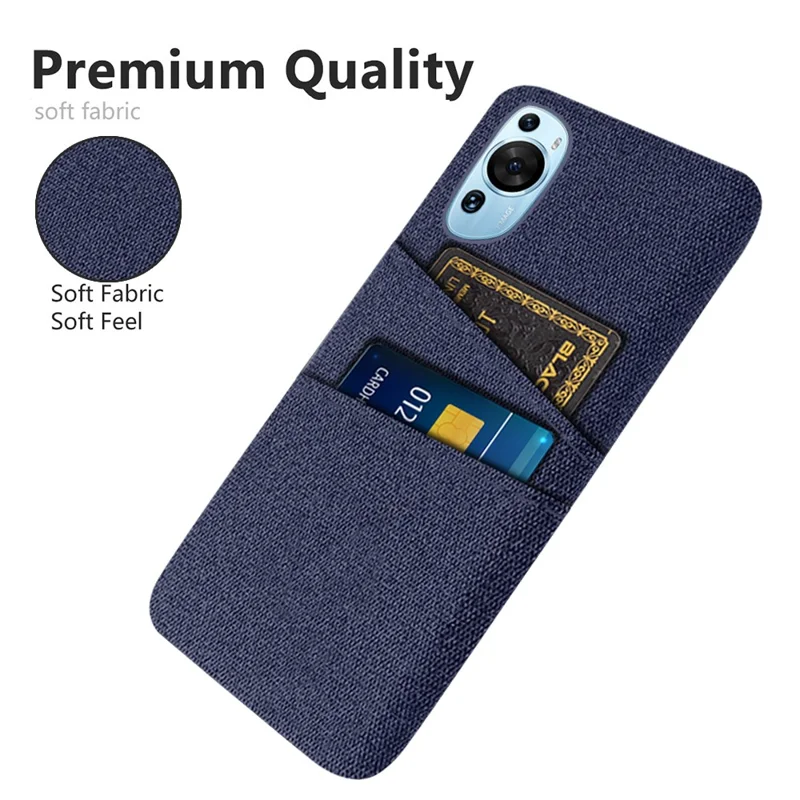For Huawei P60 Art Dual Card Slots Phone Case Hard PC + Cloth Phone Back Cover - Blue