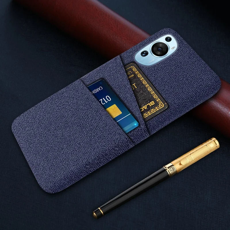 For Huawei P60 Art Dual Card Slots Phone Case Hard PC + Cloth Phone Back Cover - Blue