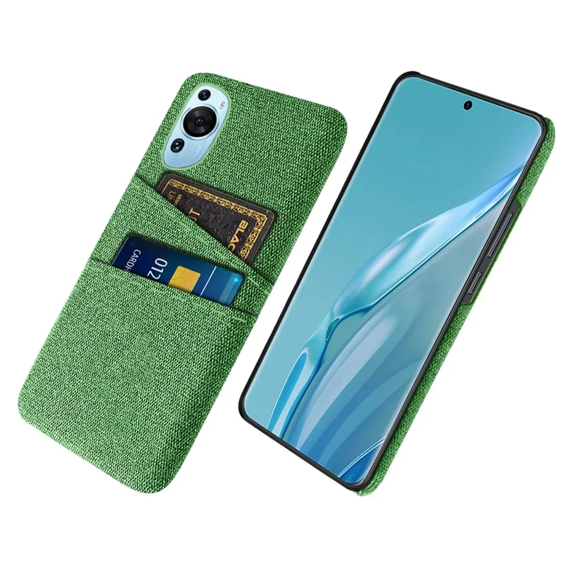 For Huawei P60 Art Dual Card Slots Phone Case Hard PC + Cloth Phone Back Cover - Green