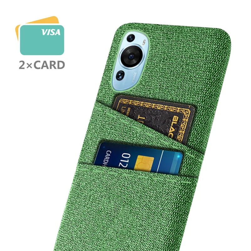 For Huawei P60 Art Dual Card Slots Phone Case Hard PC + Cloth Phone Back Cover - Green