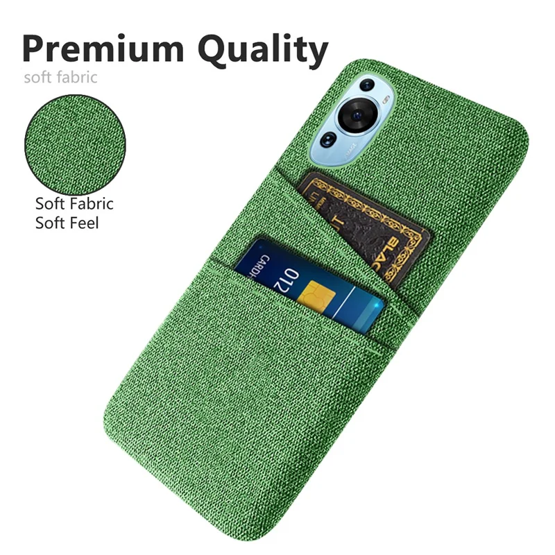 For Huawei P60 Art Dual Card Slots Phone Case Hard PC + Cloth Phone Back Cover - Green