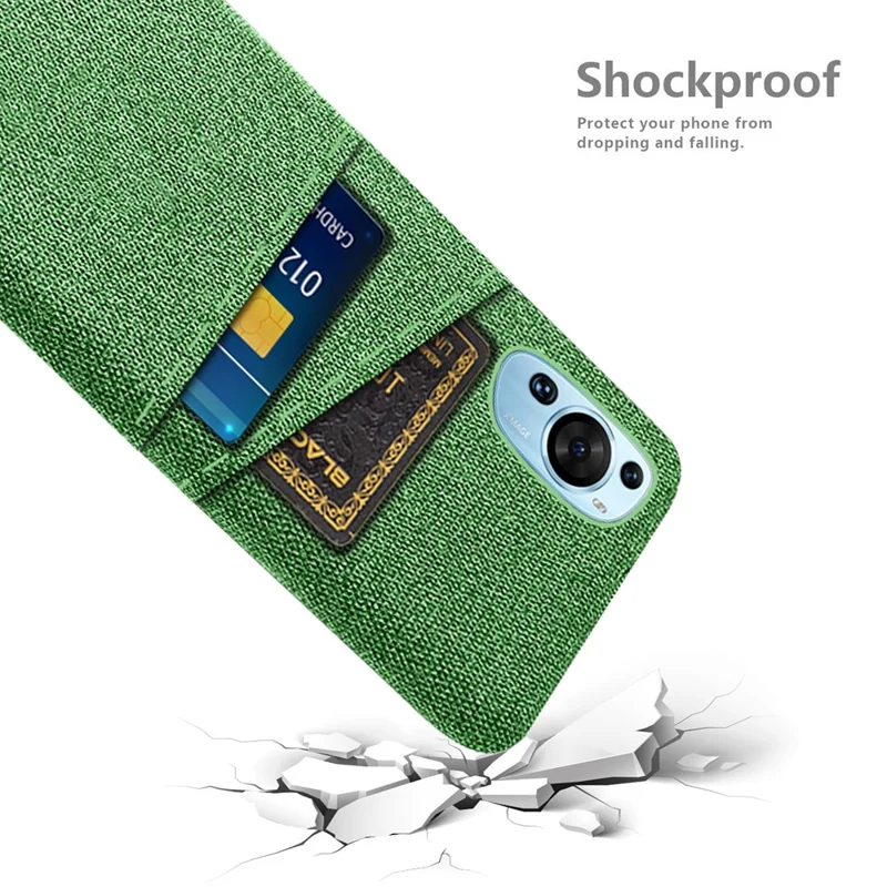For Huawei P60 Art Dual Card Slots Phone Case Hard PC + Cloth Phone Back Cover - Green