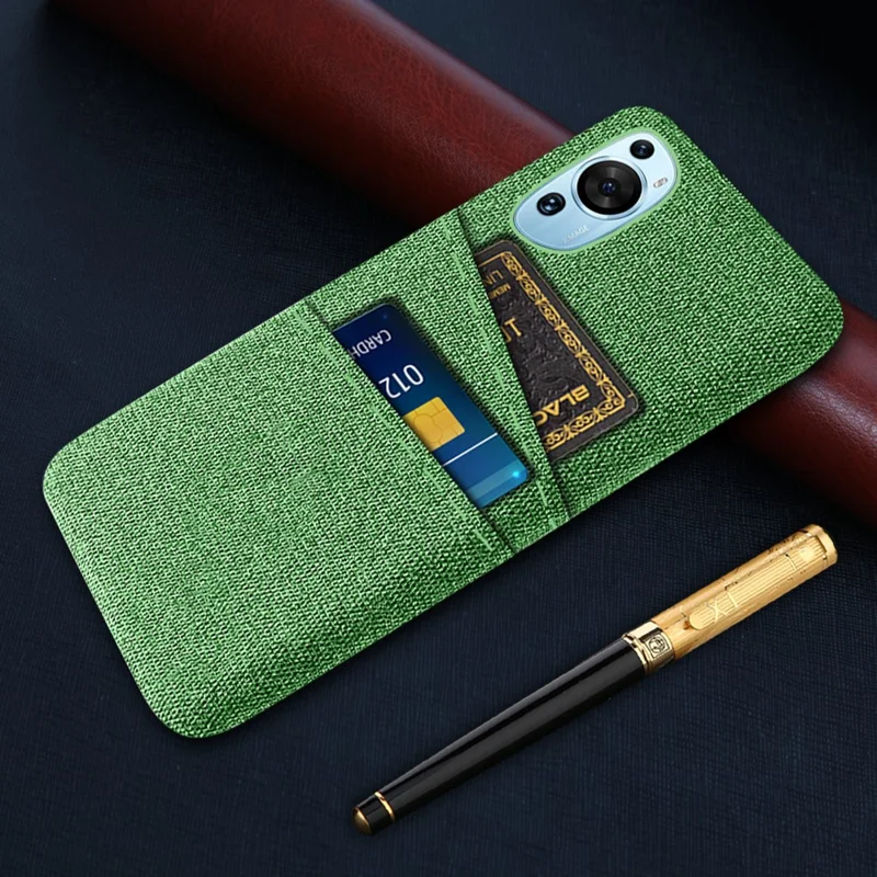 For Huawei P60 Art Dual Card Slots Phone Case Hard PC + Cloth Phone Back Cover - Green