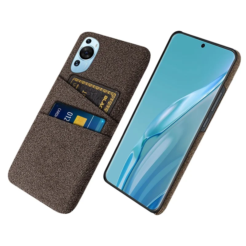 For Huawei P60 Art Dual Card Slots Phone Case Hard PC + Cloth Phone Back Cover - Brown